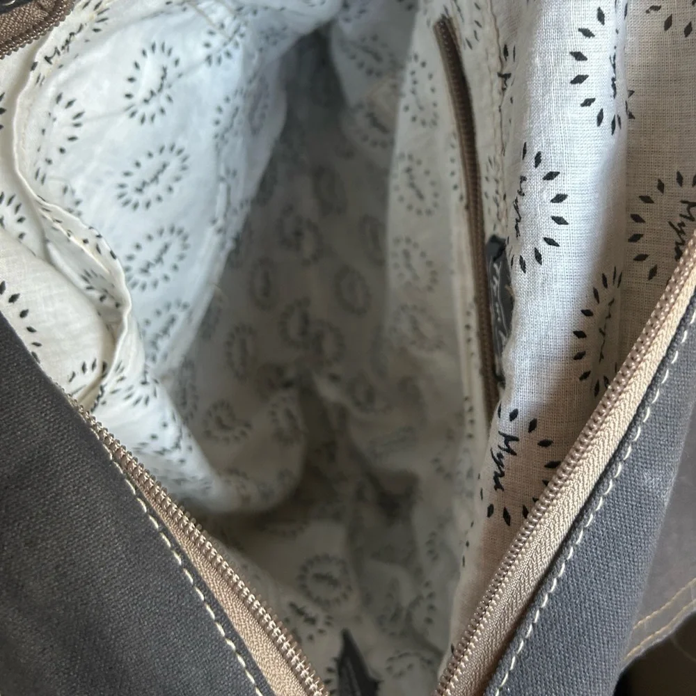 Myra Chevron Brown and White Patterned Backpack with Cowhide Flap.